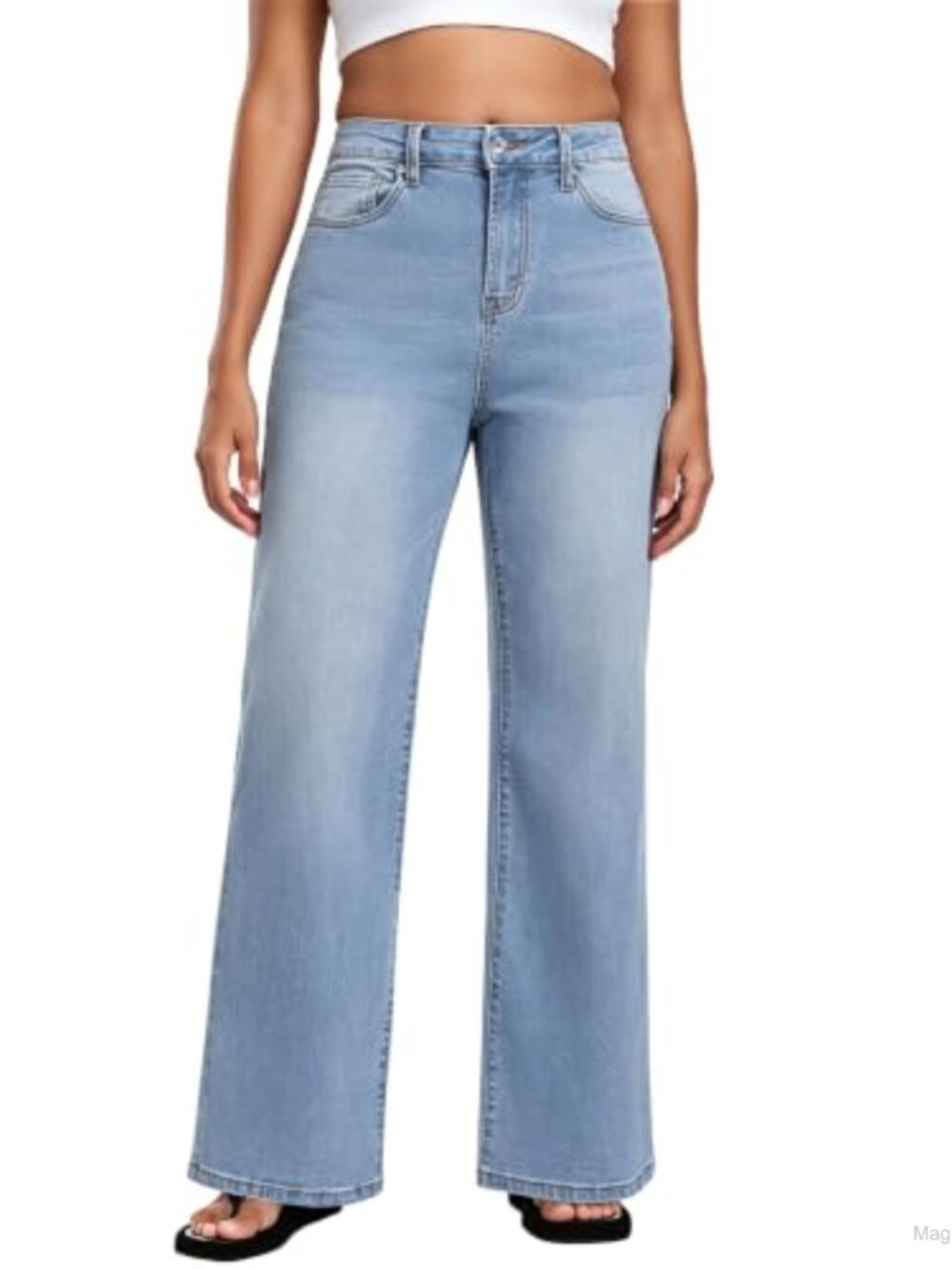 Women's High Waisted Straight Leg Stretch Denim Jeans Loose Fit